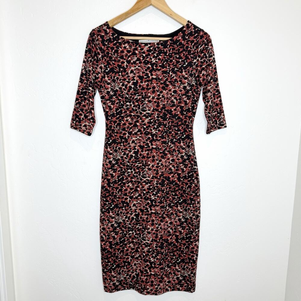 Peruvian Connection Panthera Sheath Dress Womens XS Red Black 3/4 Sleeves